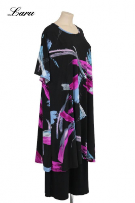 Longshirt Kurzkleid Oversize 6424 A [OneSize | schwarz/fuchsia]