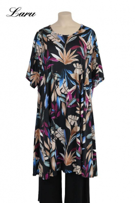 Longshirt Kurzkleid Oversize Blatt 6424 A [OneSize | schwarz/bunt]