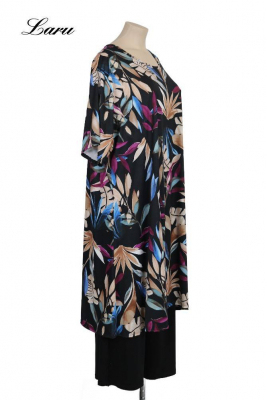Longshirt Kurzkleid Oversize Blatt 6424 A [OneSize | schwarz/bunt]