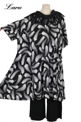 Longshirt Kurzkleid Oversize Farn 6424  [OneSize | schwarz/weiß]