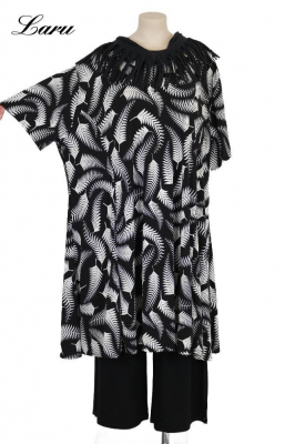 Longshirt Kurzkleid Oversize Farn 6424  [OneSize | schwarz/weiß]
