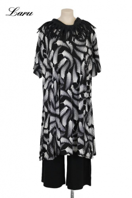 Longshirt Kurzkleid Oversize Farn 6424  [OneSize | schwarz/weiß]