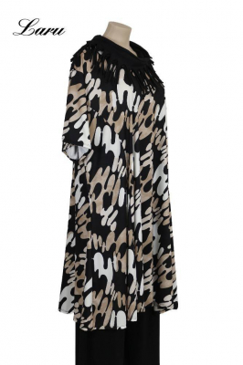 Longshirt Kurzkleid Oversize Pinsel 6424  [OneSize | schwarz/taupe]
