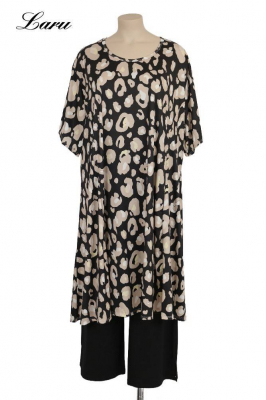 Longshirt Kurzkleid Oversize Gepard 6424  [OneSize | schwarz/taupe]
