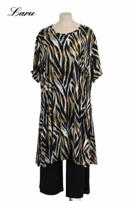 Longshirt Kurzkleid Oversize Tiger 6424  [OneSize | schwarz/beige]