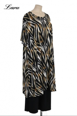 Longshirt Kurzkleid Oversize Tiger 6424  [OneSize | schwarz/beige]
