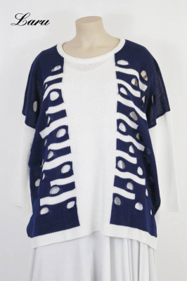 Pullover Lochmuster Part 355 [Unisex | ecru/dunkelblau]