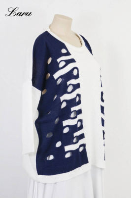 Pullover Lochmuster Part 355 [Unisex | ecru/dunkelblau]