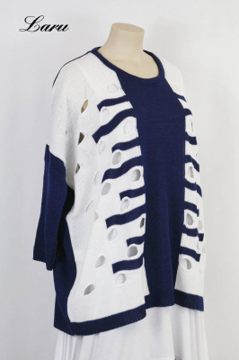 Pullover Lochmuster Part 355 [Unisex | dunkelblau/ecru]