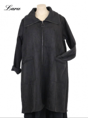 Kunstwildledermantel in schwarz mit Teddy 6655