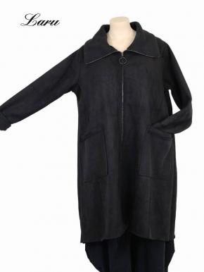 Kunstwildledermantel in schwarz mit Teddy 6655