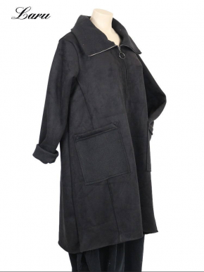 Kunstwildledermantel in schwarz mit Teddy 6655