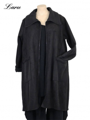 Kunstwildledermantel in schwarz mit Teddy 6655