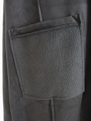 Kunstwildledermantel in schwarz mit Teddy 6655