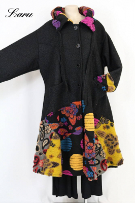 Wollmantel Patchwork schwarz 6074 [OneSize | schwarz]