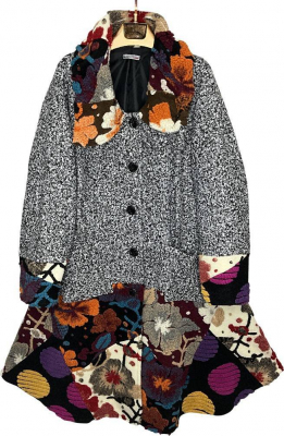 Wollmantel Patchwork schwarz meliert 6074 [OneSize | schwarz/weiß]