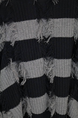 Strickpullover Streifen Fransen AKH 2541 grau [OneSize | schwarz/grau]
