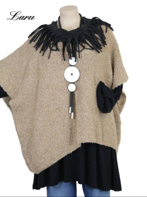 Strickpullover lang Wollboucle Big Size 8312B [OneSize | sand]