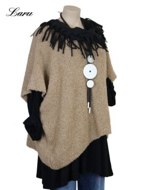 Strickpullover lang Wollboucle Big Size 8312B [OneSize | sand]