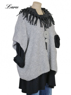 Strickpullover lang Wollboucle Big Size 8312B [OneSize | silbergrau]