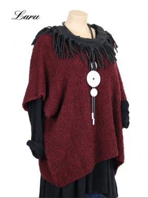 Strickpullover lang Wollboucle Big Size 8312B [OneSize | weinrot]
