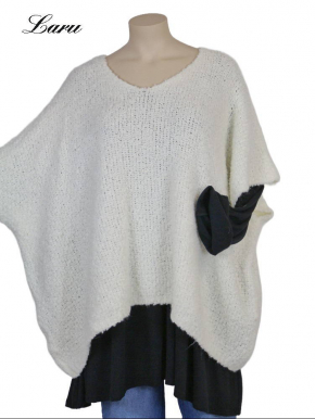Strickpullover lang Wollboucle Big Size 8312B [OneSize | ecru]