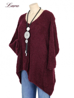 Strickpullover Wollboucle Versatz A1408 [OneSize | weinrot]