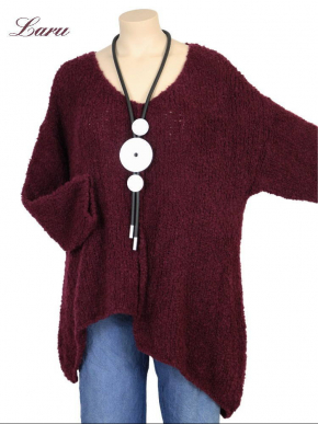 Strickpullover Wollboucle Versatz A1408 [OneSize | weinrot]