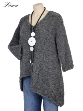 Strickpullover Wollboucle Versatz A1408 [OneSize | Grau]