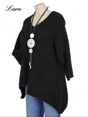 Strickpullover Wollboucle Versatz A1408 [OneSize | schwarz]