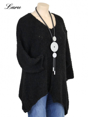 Strickpullover Wollboucle Versatz A1408 [OneSize | schwarz]