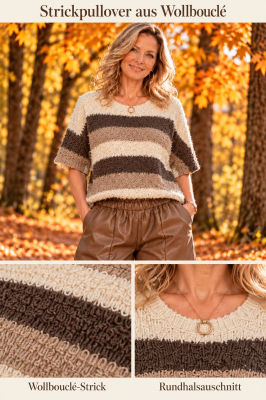 Strickpullover flauschig Wolle Streifen [OneSize | Beige]