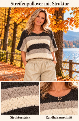 Strickpullover flauschig Wolle Streifen [OneSize | dunkelgrau]