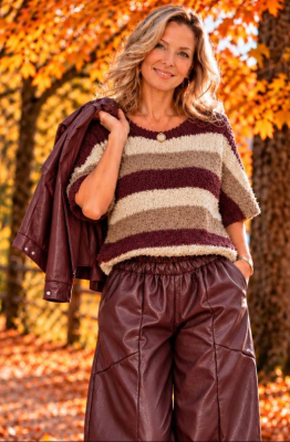 Strickpullover flauschig Wolle Streifen [OneSize | Beige]